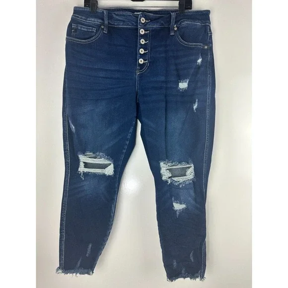 KanCan Skinny Curvy High Rise Frayed Hem Jean Blue Jeans Women's Plus Size 16 - Picture 6 of 10